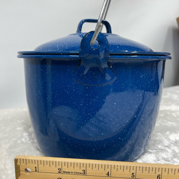 Vintage Enamelware Camping Pot blue white speckled Sierra cinsa - Picture 3 of 10